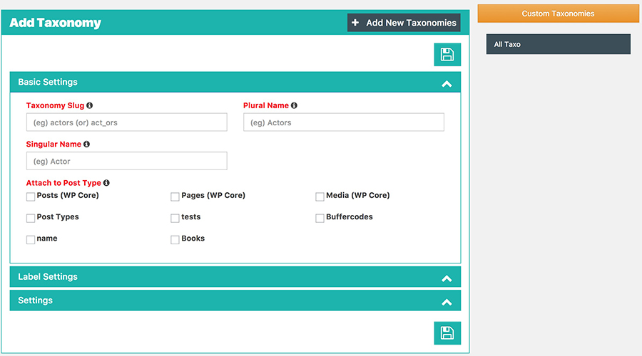 Add/Edit/Delete Taxonomies