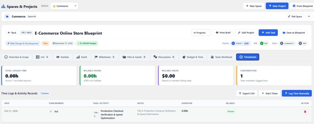 Project Timesheets & Billable Valuation Center