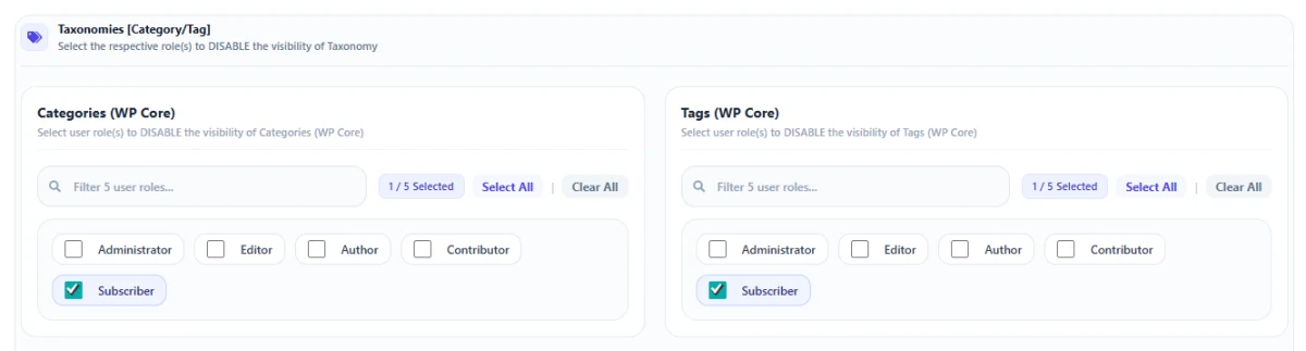 Hide or Restrict Categories & Tags by User Role