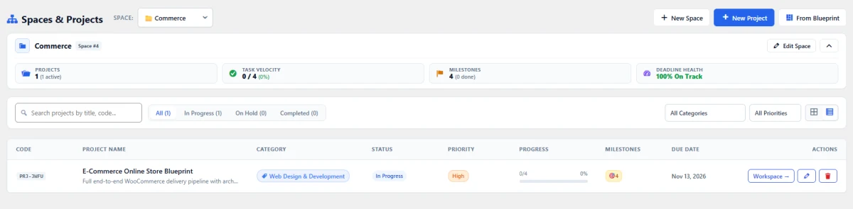 High-Density Tabular Project Registry (List View)